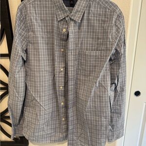 Banana Republic Gray and Blue Plaid Button-Down Shirt